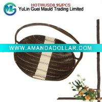 Plastic Rattan Oval Wicker Shopping Basket in Coffee with White Trim