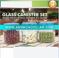glass food container set with colored plastic lid