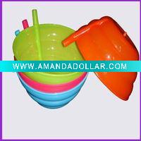 plastic bowl with straw