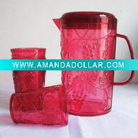 PLASTIC WATER PITCHER W 4 CUPS