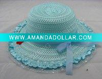 Wholesale la hats caps/sunny hat with blue silk bowknot/cute series hat with tiny flower ornament
