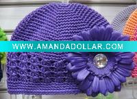Wholesale Kid's crochet cap/knit baby hat with flower
