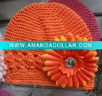 Wholesale Kid's crochet cap/knit baby hat with flower