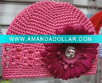 Wholesale Kid's crochet cap/knit baby hat with flower