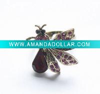 Wholesale Unique Dragonfly with Stone Alloy Ring, Jewelry Ring