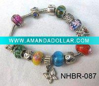 Wholesale Brand bracelet silver tone with beads and charms
