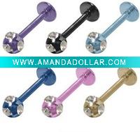 Wholesale Jeweled Titanium labret jewelry body piercing lip ring