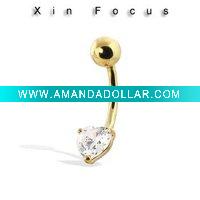 Wholesale Titanium Plated Gem Heart Steel Navel Belly Ring_Body Jewelry