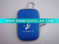 Wholesale soft neoprene blue camera bag case with silver carabiner