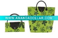 green printing polyester folding shopping bag