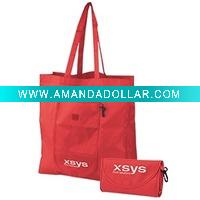 Wholesale 210T nylon Red folded bag,folding shopping bags,promotion foldaway shopping bag