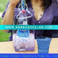 Wholesale Clear PVC ice wine bag with 2 handles