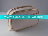 Wholesale polyester cosmetic bag with gold piping