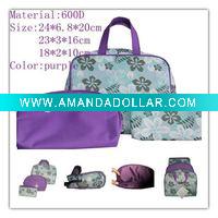 purple cosmetic bag set with three bags
