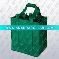 Wholesale Reusable Non-woven 6-bottle Green Wine Bag DF118