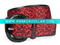 Wholesale Ladies Patent Leather Leopard Print Animal Fur Fashion Belt