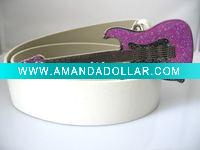 Wholesale white fashion belt, pu belt, leather belt with guitar belt buckle
