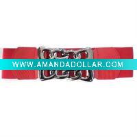 Wholesale Fashion Red Elastic PU belt with Chain Buckle
