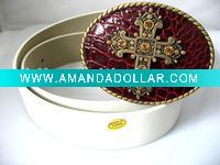 Wholesale white fashion pu belt with cross belt buckle