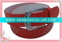 Wholesale red pu belt with rhinestone buckle