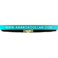 Round Buckle Braid Skinny Belt