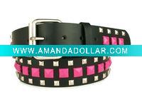 3 Row Pyramid Studded Black Belt Strap