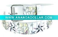 Wholesale White Belt W/ White Studs & Colorful Tattoo Design/3 Row Pyramid Studded Black Belt Strap