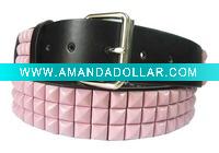 Wholesale Black Belt Pink Studs Fashion Snap Belt/3 Row Pyramid Studded Black Belt Strap