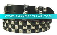 Wholesale Black Belt Pink Studs Fashion Snap Belt/3 Row Pyramid Studded Black Belt Strap