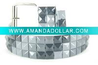 Wholesale White Belt W/ Grey Shades Studs/3 Row Pyramid Studded Black Belt Strap