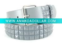 Wholesale Grey Studs On Grey Snap Leather Belt/3 Row Pyramid Studded Black Belt Strap