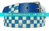 Wholesale Blue Snap Belt W/ White & Blue Studs/3 Row Pyramid Studded Black Belt Strap
