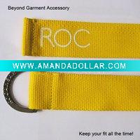 Wholesale yellow promotion polyester belt with engraved logo