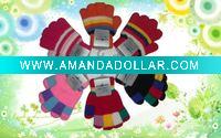 Wholesale Acrylic multicolor stripe children acrylic gloves