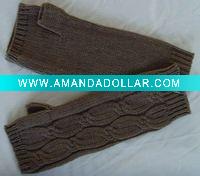 grey-colored jacquard knitted long gloves
