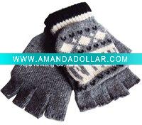 Jacquard knitted half finger wool gloves