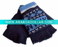 Wool knitted jacquard half finger gloves