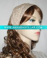 Cinnamon creme flower design cotton hair ribbon