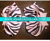 Wholesale 5.5 INCH PINK ZEBRA HAIR BOW CLIP BARRETTE BABY GIRL SKS-05002