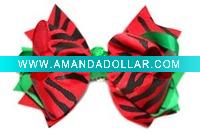 Hair Bows Green Red & Black Zebra Print SKS-05007