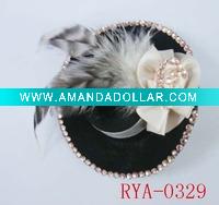 Wholesale black mini top hat,feather fashion hair accessory,black