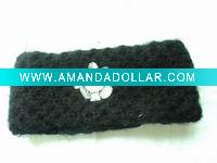 Wholesale Woolen Crochet Knitting headband for with rhinestone in black
