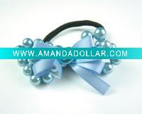 New Ponytail Holders Silk Elastic Acryl Bead Blue