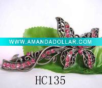 Wholesale pink crystal butterfly hair clip