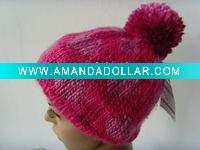 red jacquard hat with pompom