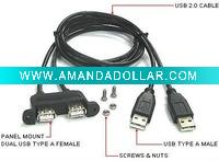 Wholesale USB dual panel mount cable A Female to A male
