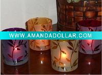 Wholesale Frosted Etched autumn vine tealight holder