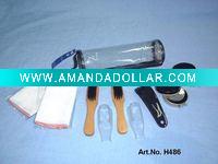 Wholesale 7 pcs black zipper bag shoe shine set with pvc pouch