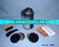 Wholesale 6pcs black zipper bag shoe shine set with PVC pouch