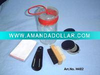 Wholesale 5pcs zipper bag shoe shine set with PVC pouch